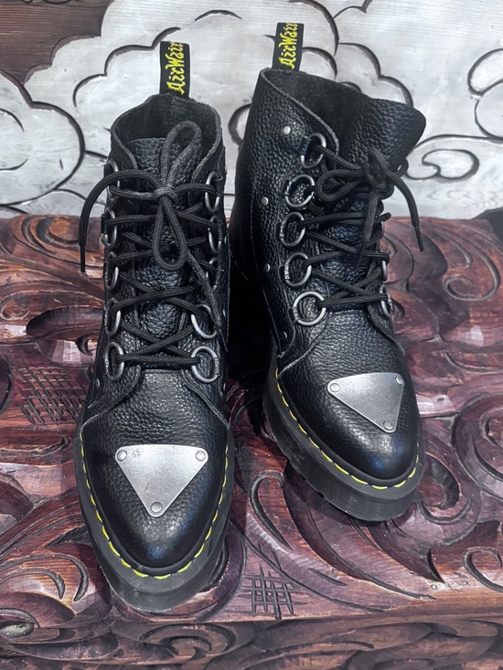 Dr. Martens Shoes - Dr. Martens Farylle aunt sally Black Leather combat boots with Metal Toe Plates